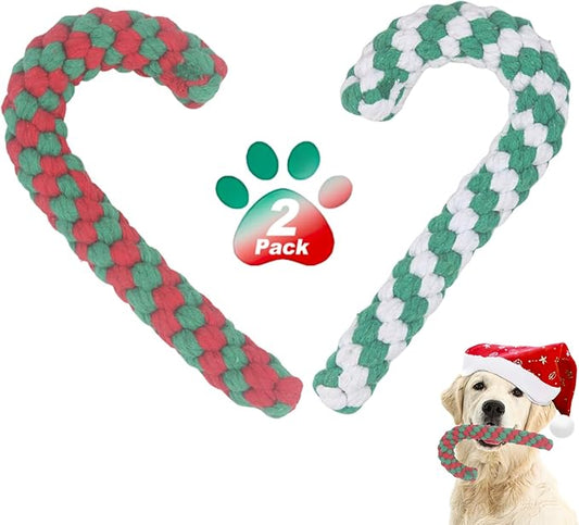 Christmas Dog Rope Toys, Christmas Candy Cane Rope Toy, Dog Interactive Chewing Toys, Dogs Toy for Puppy Small Medium Dogs Training Playing Teething Cleaning, 2 Pack Green
