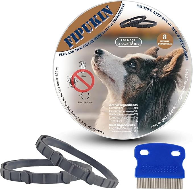 Natural Ingredients Flea Collar for Large Dogs,Safe and Effective Flea and Tick Collar, Waterproof,8 Months Protection Each,Free Comb and Tick Scoop,27.5 Inches,2-Pack