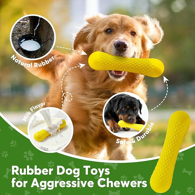 Natural Rubber Dog Chew Toy, Tough Bone Dog Toy for Aggressive Chewers, Milk-Scented Interactive Dog Toy for Medium & Large Dogs to Chew, Tug & Fetch
