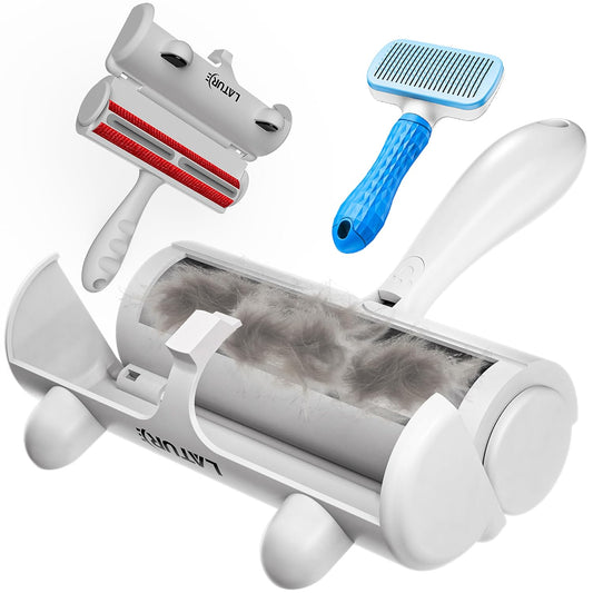 Pet Hair Remover Roller & Self-Cleaning Grooming Brush (2-in-1), Reusable Fur Tool for Dogs Cats Shedding, No Sticky Sheets for Pet Hair Removal on Furniture, Couch, Carpet, Bedding, Car Seats