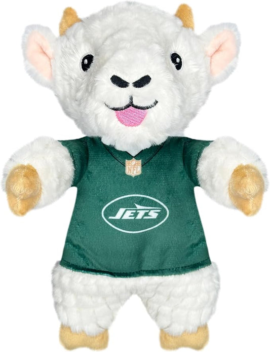 Pets First NFL New York Jets Goat Plush Toy for Dogs and Cats with Squeaker, Wearing a Team Jersey! Fun & Sporty Goat Shaped Dog Chew Toy, Interactive Pet Toy