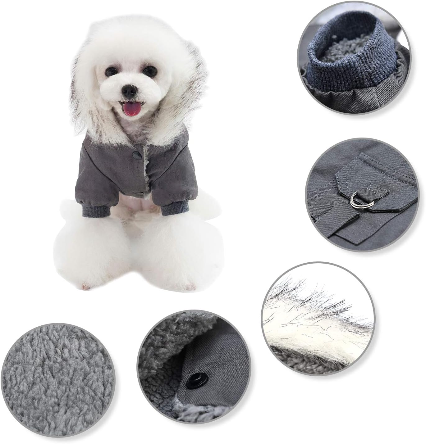 Warm Dog Hooded Trench Coat Windproof Parka Jacket for Cold Weather (M, Black Grey)