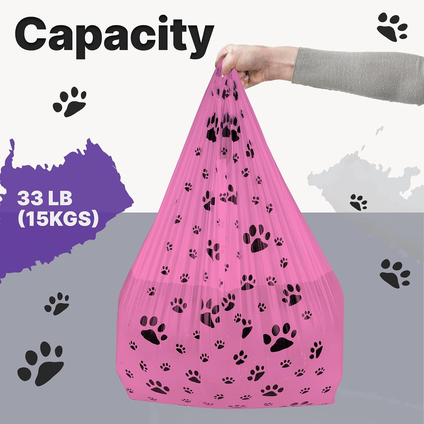 T-Shirt Bags – Paw Print Design Pink Color - 100 Pack - Thank You & Shopping Bags - Cat or Dog - 22" L x 12" W x 7" Plastic