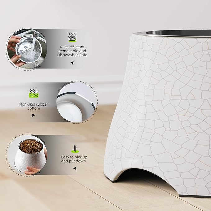 Elevated Dog Bowls with Stainless Steel Bowl, Prevention of Vertebrae Disease Dog Food Bowl, Non-Slip and High Capacity Pet Bowls Crackle Design M/2 Cup