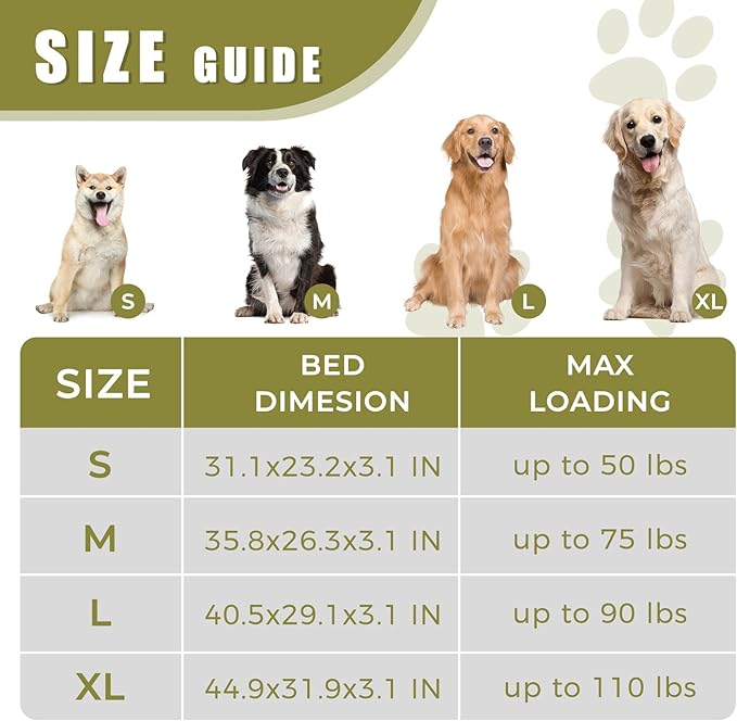 Orthopedic Outdoor Waterproof Dog Beds for Large Dogs, Washable Pet Bed with Egg Crate Foam Pet Bed Mat for Crate and Removable Oxford Fabric Cover,41"x 29", Dark Green