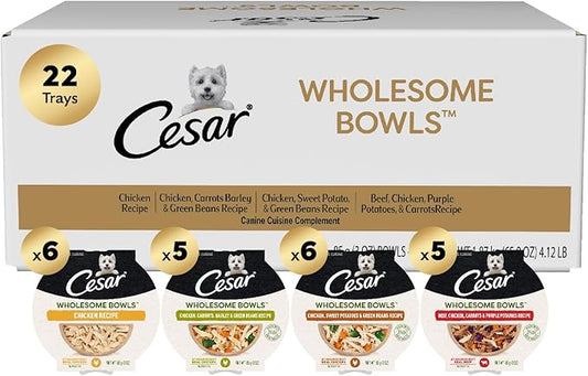 Cesar Wholesome Bowls Adult Wet Dog Food Variety Pack, 3 oz. Bowls (22 Count, Pack of 1)