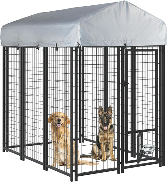 LEMBERI 6x4x6 FT Outdoor Dog Kennel for Large Dogs, Heavy Duty Welded Wire Steel Dog Playpen Fence with Secure Lock, Pet Pen with UV-Resistant Waterproof Roof Cover for Outside