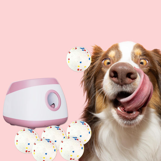 Automatic Dog Ball Thrower Launcher Interactive Toys, Auto Dog Ball Launcher for Medium to Large Dogs, Remote Control Tennis Balls Machine for Dogs, Pet Mental Stimulation Toys, with 6 Balls