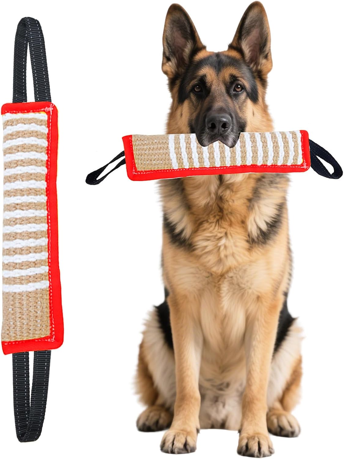 Clysoru Tug Toy for Dogs Squeaky Toy with 2 Strong Handles Lasting Training Equipment Puppy to Large Dog Interactive Toys of War Pull Indestructible Rope Pet Crinkle Teething (red)