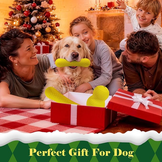 Natural Rubber Dog Chew Toy, Tough Bone Dog Toy for Aggressive Chewers, Milk-Scented Interactive Dog Toy for Medium & Large Dogs to Chew, Tug & Fetch