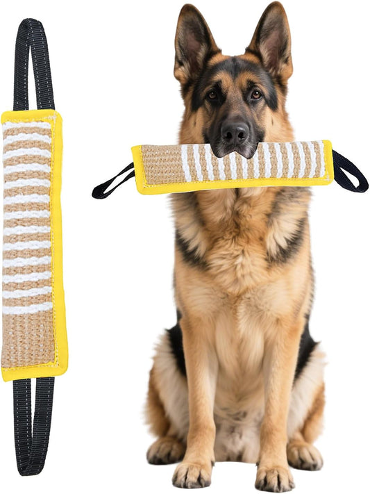 Clysoru Tug Toy for Dogs Squeaky Toy with 2 Strong Handles Lasting Training Equipment Puppy to Large Dog Interactive Toys of War Pull Indestructible Rope Pet Crinkle Teething (Yellow)