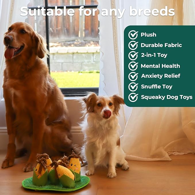 Squeaky Dog Toys for Snuffle Plush Stuffed Puppy Toy Treat Hide for Large, Medium, Small Dogs and Puppies Slow Feeder, Machine Washable, Toys for Dogs to Keep Them Busy, Corn Maze