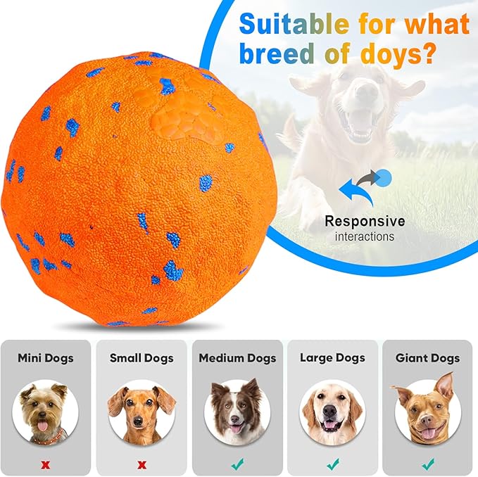 TVM Interactive Dog Toys Ball, Automatic Moving, Bouncing Chew Toys, E-TPU Material, Suitable for Large and Medium-Sized Dogs, Used for Boredom Relief and Daily Training (Orange) (Orange)