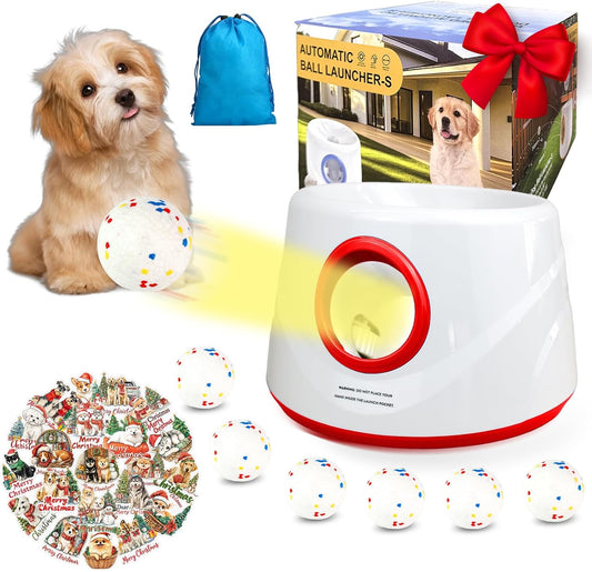 Automatic Ball Launcher for Dogs, Dog Ball Thrower with 19-32-45Ft Distance, Rechargeable Automatic Launcher with 6 Balls (2.2"), Dog Ball Launcher for Small & Medium Red