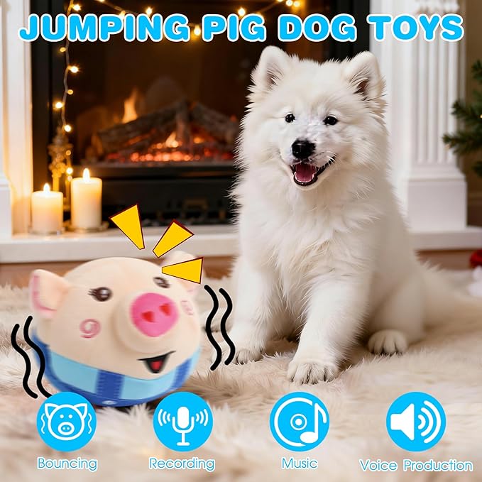 Interactive Dog Toys, 2026 New Active Moving Pet Plush Toy, Rechargeable Squeaky Dog Ball Toy with Talking Sound, Washable Bouncing Piggy Toy for Dogs Puppies (Red)