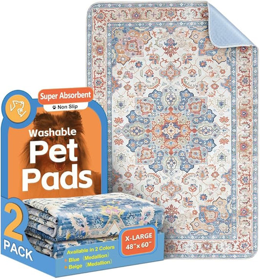 Washable Pee Pads for Dogs 2 Pack Reusable Puppy Training Pads 60"x48" Super Absorbent Waterproof Dog Training Pads, Non-Slip Potty Pads Whelping Pads Litter Mat Pet Supplies Beige