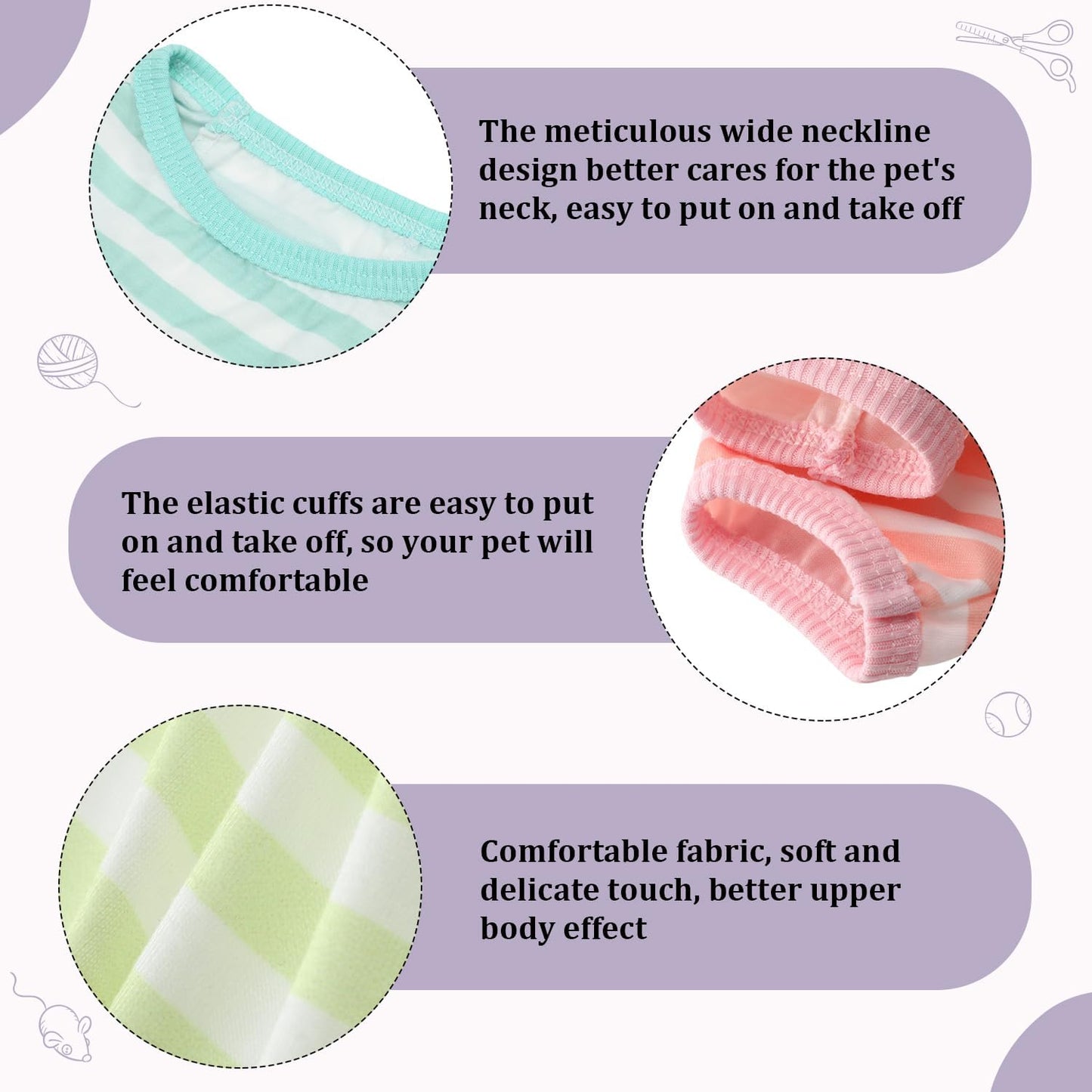 Geyoga 6 Pieces Dog Striped T-Shirt Cotton Breathable Pet Apparel Colorful Puppy Sweatshirt Clothes for Small to Medium Dogs Puppy(Gentle Color,S)