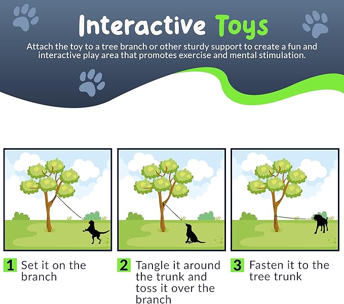 Tree Rope Toy for Dogs - Bungee Tug Toy for Small to Large Breeds - Outside Entertainment and Exercise Hanging Dog Toys Tug of War with Chew Rope and Ball Set (Reflective)