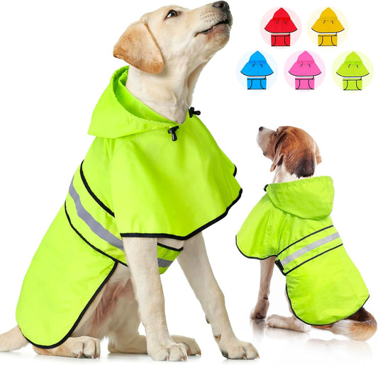 Weesiber Dog Raincoat, Waterproof Dog Rain Jacket with Leash Hole, Reflective Puppy Rainwear Hooded Pet Poncho Slicker for Walking (XL, Green)