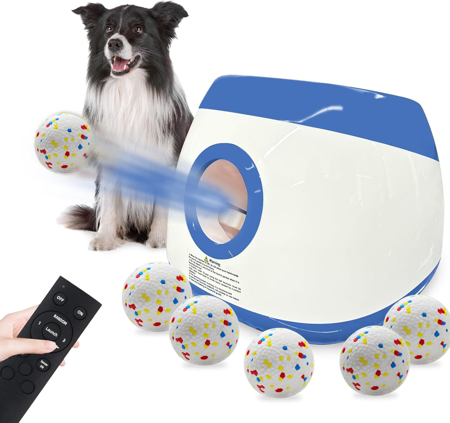 SOCO Automatic Ball Launcher for Dogs Large- 3 Distance Settings (40/60/80FT) w/Remote Control | 2.5" ETPU Tennis Balls | Indoor/Outdoor Dog Toy | 6 Balls & Quick Charge Included
