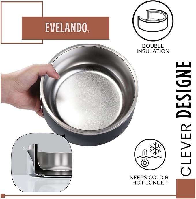 EVELANDO® 32 oz Premium Stainless Steel Dog Bowls – Triple-Insulated Pet Dish Keeps Water Cold & Food Warm – BPA-Free, Non-Slip Base – Durable & Elegant Feeding Bowl for Small & Medium Dogs & Cats