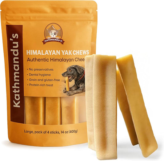 KATHMANDU'S Authentic 100% Natural Himalayan Yak Cheese Dog Chews – Large (Pack of 4) | High Protein, Delicious & Long-Lasting Dog Treats for Aggressive Chewers | Odor & Gluten Free Chews