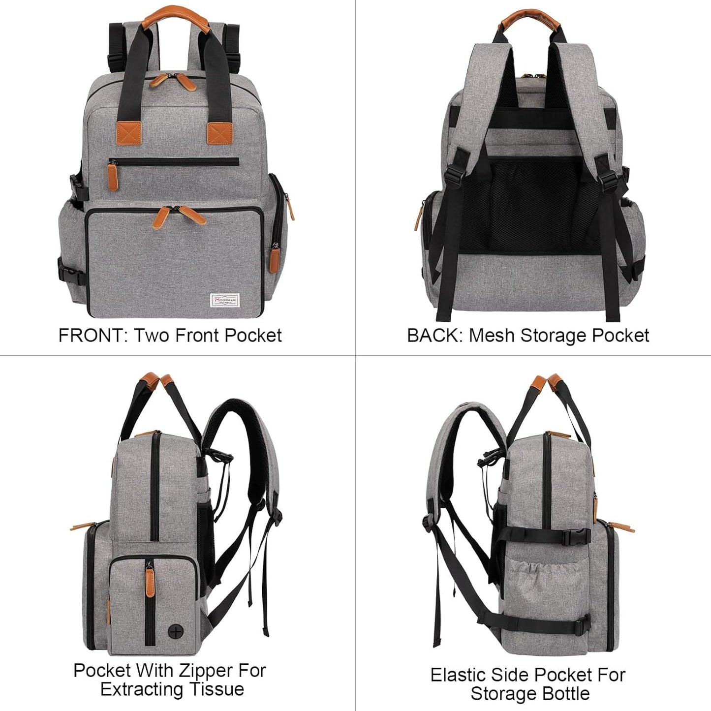 Modoker Dog Travel Bag - Airline Approved Backpack for Pet Accessories Organizer, Tote Weekend Bag with 2 Dog Food Containers, 2 Collapsible Bowls, 1 Pet Mat, Grey