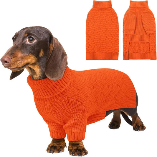 KOESON XS Dog Sweater Girl and Boy, Warm Extra Small Dog Sweater, Thick Halloween Dog Sweaters, Turtleneck Sweaters for Chihuahua, Yorkie, Puppy Winter and Fall Knitwear with Sleeves, Orange, XSmall