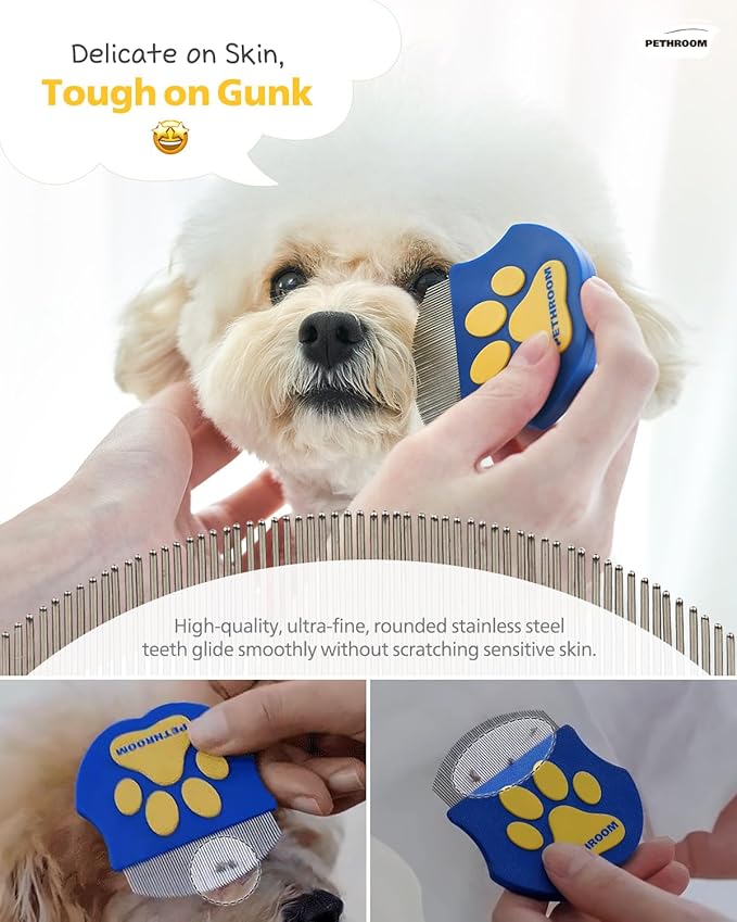 PETHROOM Professional Eye Comb for Pets | Stainless Steel Tear Stain Remover for Cats & Dogs | Gentle Round-Head Grooming Tool | Compact & Portable for Eye Gunk Removal