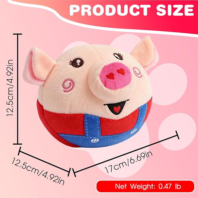 Interactive Dog Toys, 2026 New Active Moving Pet Plush Toy, Rechargeable Squeaky Dog Ball Toy with Talking Sound, Washable Bouncing Piggy Toy for Dogs Puppies (Red)