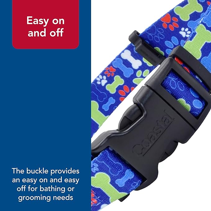 Coastal Pet SecureAway Collar Protector for Flea Collars - Adjustable pet Accessory - Protective Flea Collar for Dogs & Puppy - Multi Bones, 5/8" x 8-12"