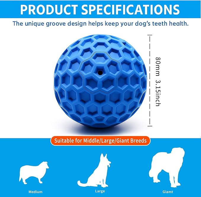 Durable Indestructible Squeaky Dog Ball for Aggressive Heavy Chewers, Unbreakable Tough Natural Rubber Dog Toy, Bouncy Interactive Ball for Medium & Large Dogs, Safe for Teeth & Gums (Orange)