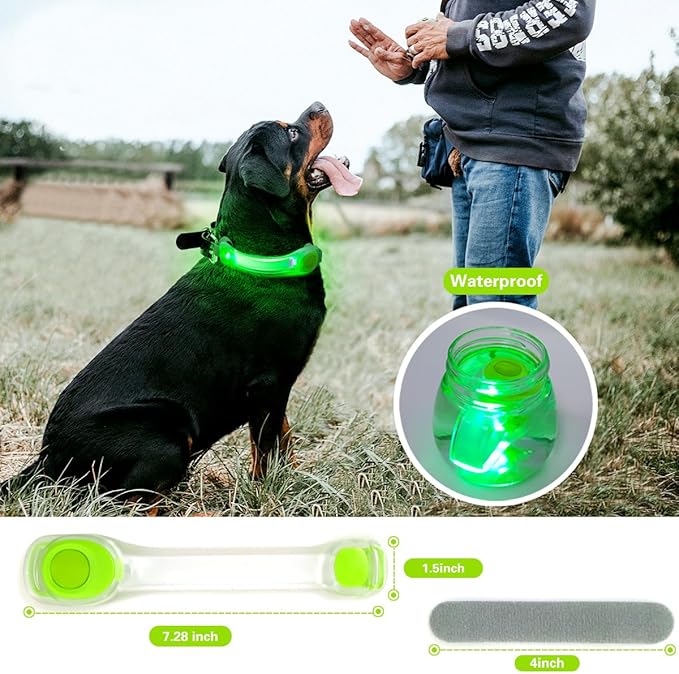 2 Pack LED Light for Dog Leash Harness, Light Up Dog Collar with Nylon Stickers, Waterproof Glow Light Easy to Attach to Collar Leash and Harness, Safety LED Light Up Band for Dogs at Night Walking