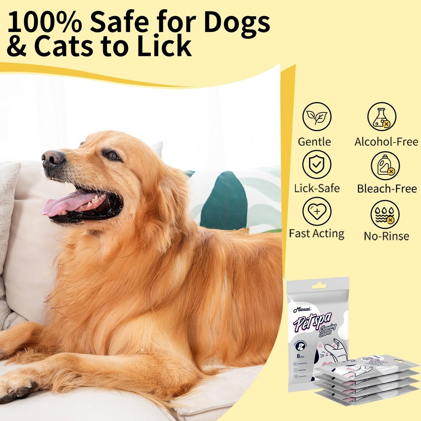 MIOSSZI 24 PCS Pet Gloves Wipes for Dogs & Cats Wipes Cleaning Deodorizing Hypoallergenic No-Rinse Pet Grooming Wipes Unscented Extra Thick Bathing Wipes for Pet Dry Cleaning Daily Care and Travel