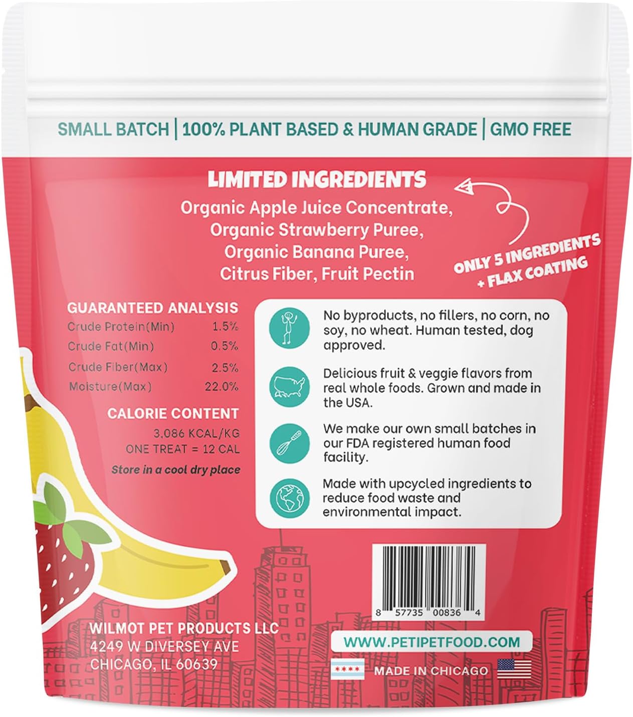 PETIPET Bananas+Strawberries Plant-Based Fruit Dog Treats - Strawberry, Apple, Banana Soft & Chewy Treats - Healthy, Vegetarian, Vegan - Organic Ingredients, Low-Protein, Hypoallergenic, Gluten-Free