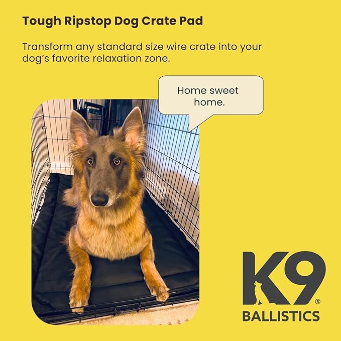 K9 Ballistics Tough Ripstop Dog Crate Pad - Durable, Machine Washable Kennel & Travel Mat for Puppies and Medium Dogs, 35 x 22 fits 36” Wire Crate, Obsidian Black