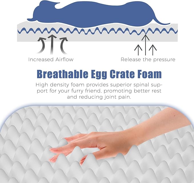 Orthopedic Outdoor Waterproof Dog Beds for Large Dogs, Washable Pet Bed with Egg Crate Foam Pet Bed Mat for Crate and Removable Oxford Fabric Cover,41"x 29", Navy