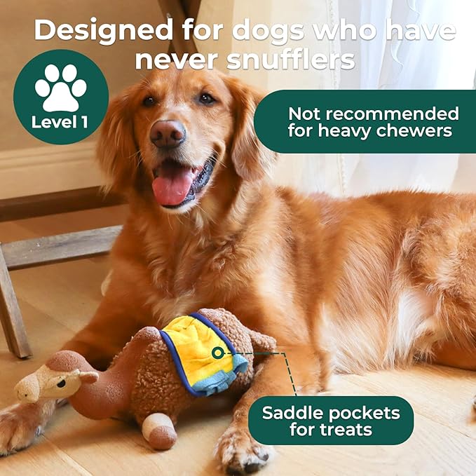 Snuffle Dogs Toys Plush Stuffed Puppy Toy No Squeaky Treat Hide for Large, Medium, Small Dogs and Puppies Slow Feeder, Machine Washable, Pet Supplies Toys for Dogs to Keep Them Busy, Camel