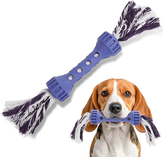 Purple Dog Toy for Small Breeds – Natural Rubber Chew & Tug Toy with Rope Core, 6.15” Puppy Teething Toy for Anxiety Relief, Interactive Fetch & Dental Cleaning for Puppies Under 40 lbs