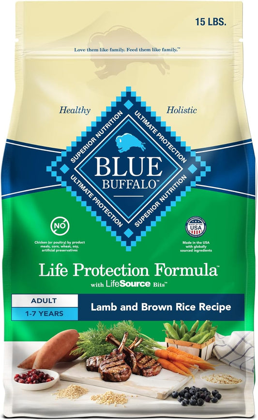 Blue Buffalo Life Protection Formula Natural Adult Dry Dog Food, Lamb and Brown Rice 15-lb