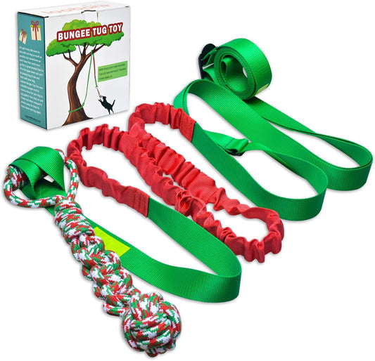 LOOBANI Outdoor Bungee Tug Toy, Dog Toy Hanging from Tree for Small to Large Dogs, Interactive Exercise Play Cord & Tether with Chew Rope Toy (Tree Stump Tug of War-Green)