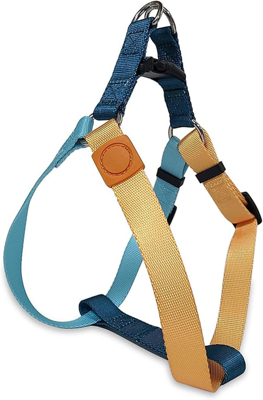 XS Dog Harness, Adjustable Step-in Design, Tri-Color, Heavy Duty, Easy Walk, for Small Dogs, Blue Orange