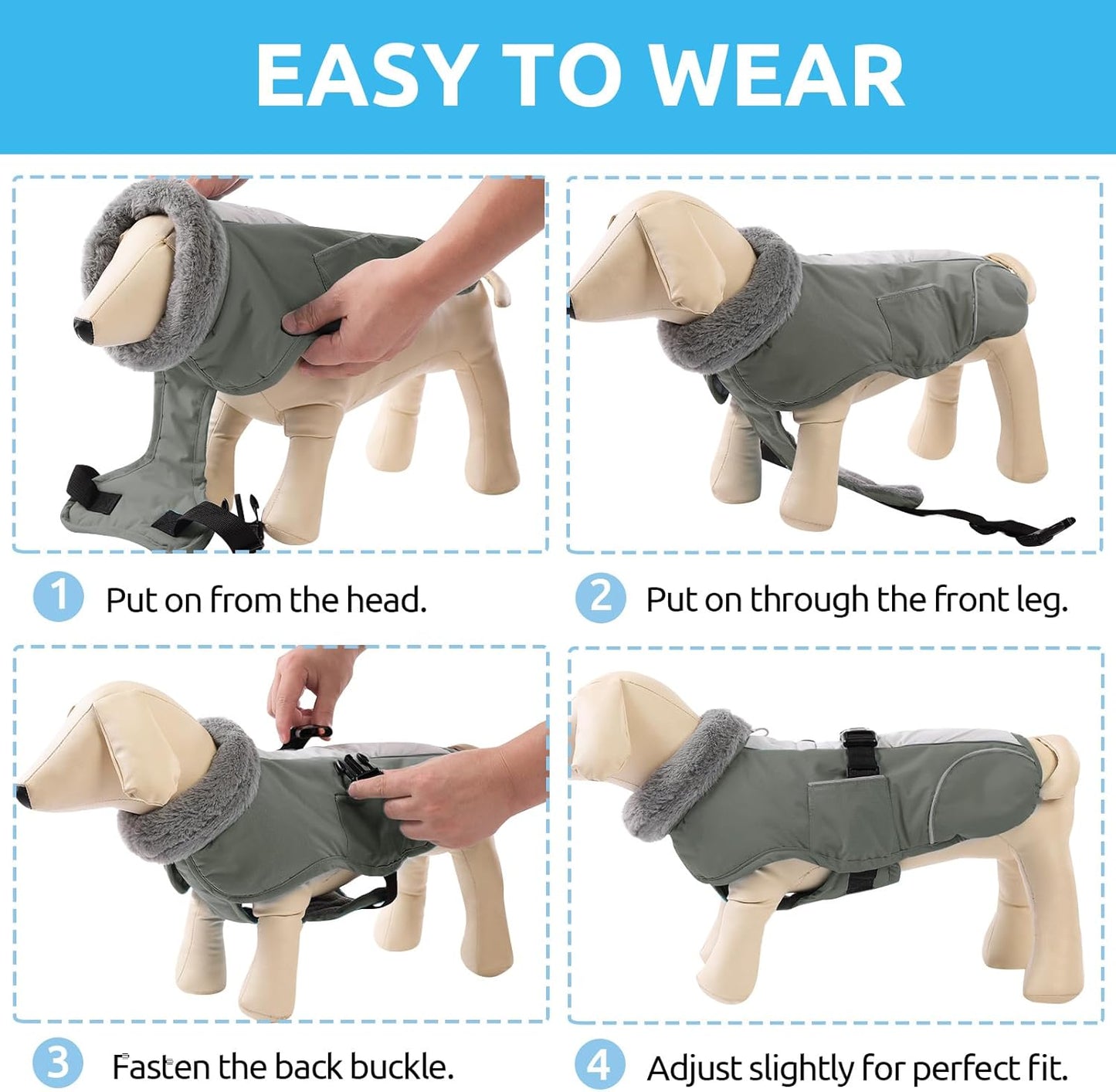 Queenmore Winter Dog Jacket - Warm Reflective, Waterproof Coat for Small Dogs, Grey, S