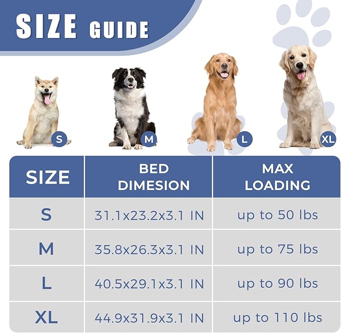 Orthopedic Outdoor Waterproof Dog Beds for Large Dogs, Washable Pet Bed with Egg Crate Foam Pet Bed Mat for Crate and Removable Oxford Fabric Cover,41"x 29", Navy