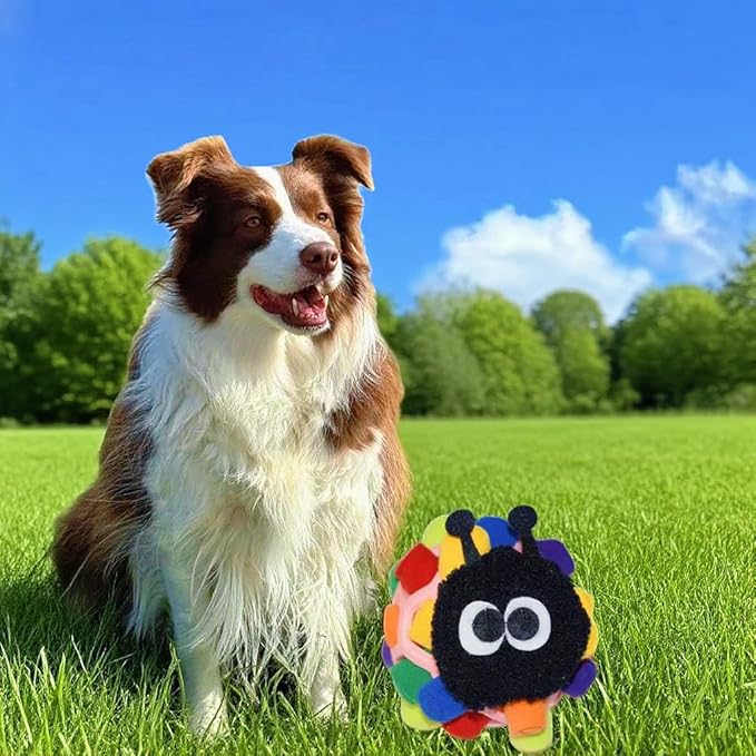 PET-ELF Caterpillar Snuffle Ball for Dogs, Interactive Tug Toys, Treat Dispensing Puzzles, Improve Foraging Skills, Slow Feeder, Indoor and Outdoor Enrichment Toy, Multifunction, Yellow, 1 Pack