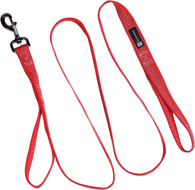 Blue-9 Reflective Dog Leash, Multi-Function 6 Foot Adjustable Lead with Traffic Loop and 3M Reflective Stitching for Obedience, Running, and Agility Training, Made in The USA, Small/Medium, Red