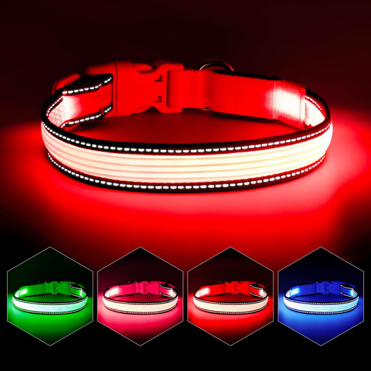 YFbrite Full Adjustbale LED Dog Collar, Full Illuminated Light up Dog Collars, Reflective Dog Collar Light Glowing in The Dark for All Dogs Safety (Large, Pink-2)