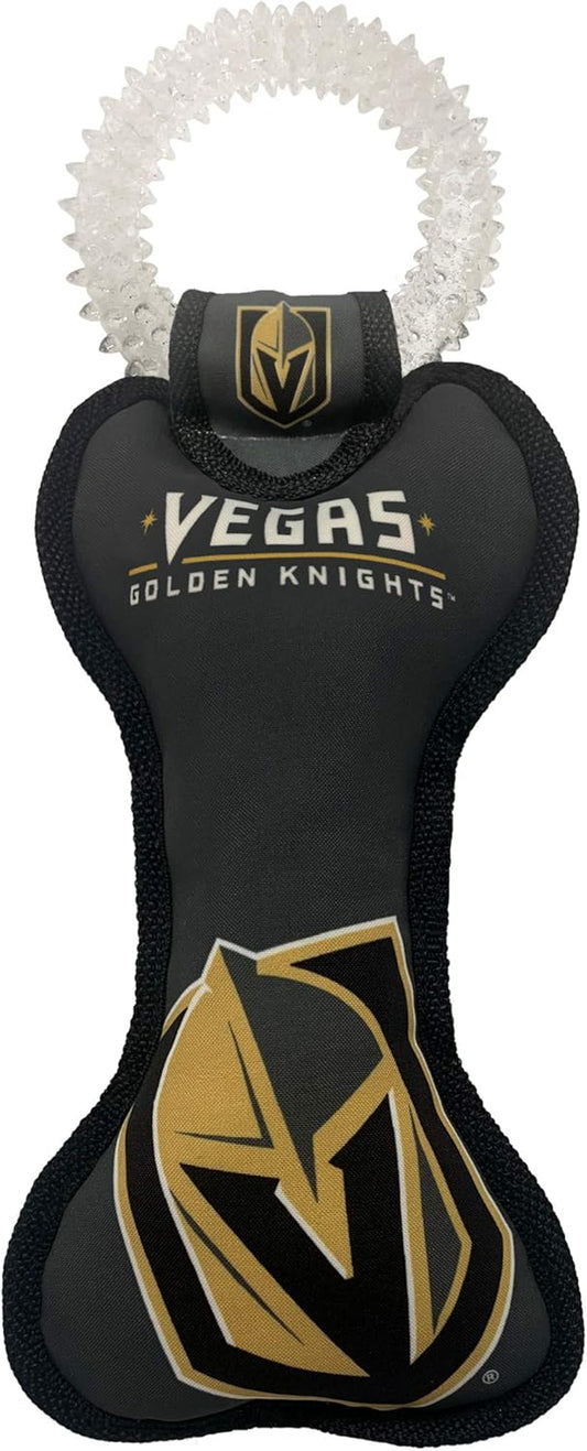 Pets First NHL LAS Vegas Golden Knights Dental Dog TUG Toy with Squeaker. Tough PET Toy for Healthy Fun, Teething & Cleaning Pet's Teeth & Gum., one Size (LVK-3310)