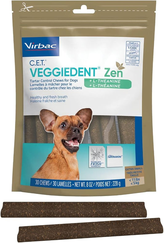 Virbac C.E.T.® VEGGIEDENT® Zen Tartar Control Chews for Dogs - Multifunctional to Support Mental Well-Being, VOHC Approved - Extra Small Under 11lbs