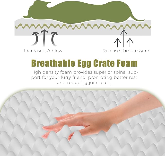 Orthopedic Outdoor Waterproof Dog Beds for Medium Dogs, Washable Pet Bed with Egg Crate Foam Pet Bed Mat for Crate and Removable Oxford Fabric Cover,36"x 26", Dark Green